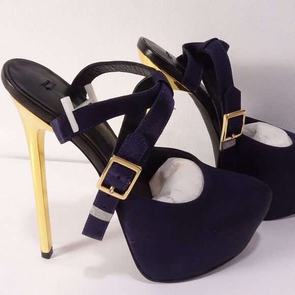 Theyskens' Theory Platform Ankle Strap Purple Gold High Pumps Sz 37 NWB 1120 - Picture 10 of 14